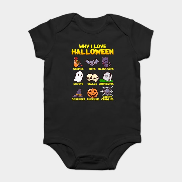 Why I love Halloween Funny & Cute Trick or Treat Costume Baby Bodysuit by creative
